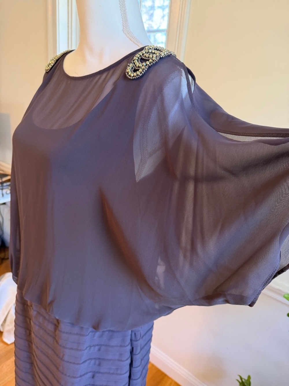 Chiffon R&M Richards cocoa chiffon tiered cocktail brown dress size 14